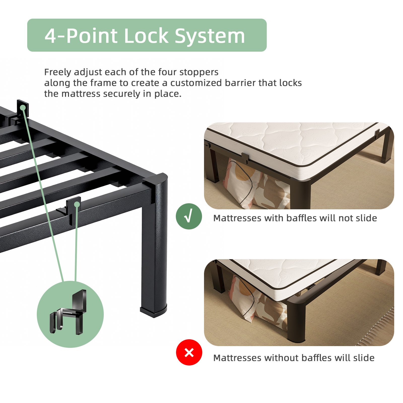 Metal Bed Frame,Full Size Bed Frame with Storage Space,Heavy Duty Sturdy Mattress Foundation,Easy Assembly,No Box Spring Needed, Black,18 Inch,Full product image (8)