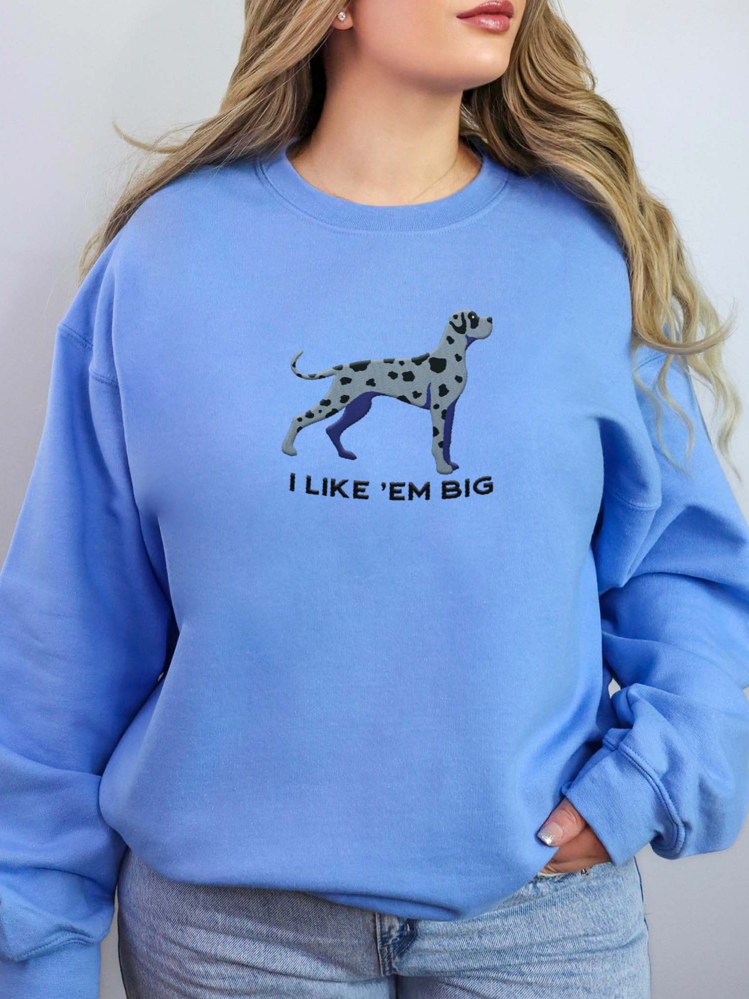 I Like 'Em Big Sweatshirt (Embroidered) of a Great Dane(Blue Merle) product image (2)
