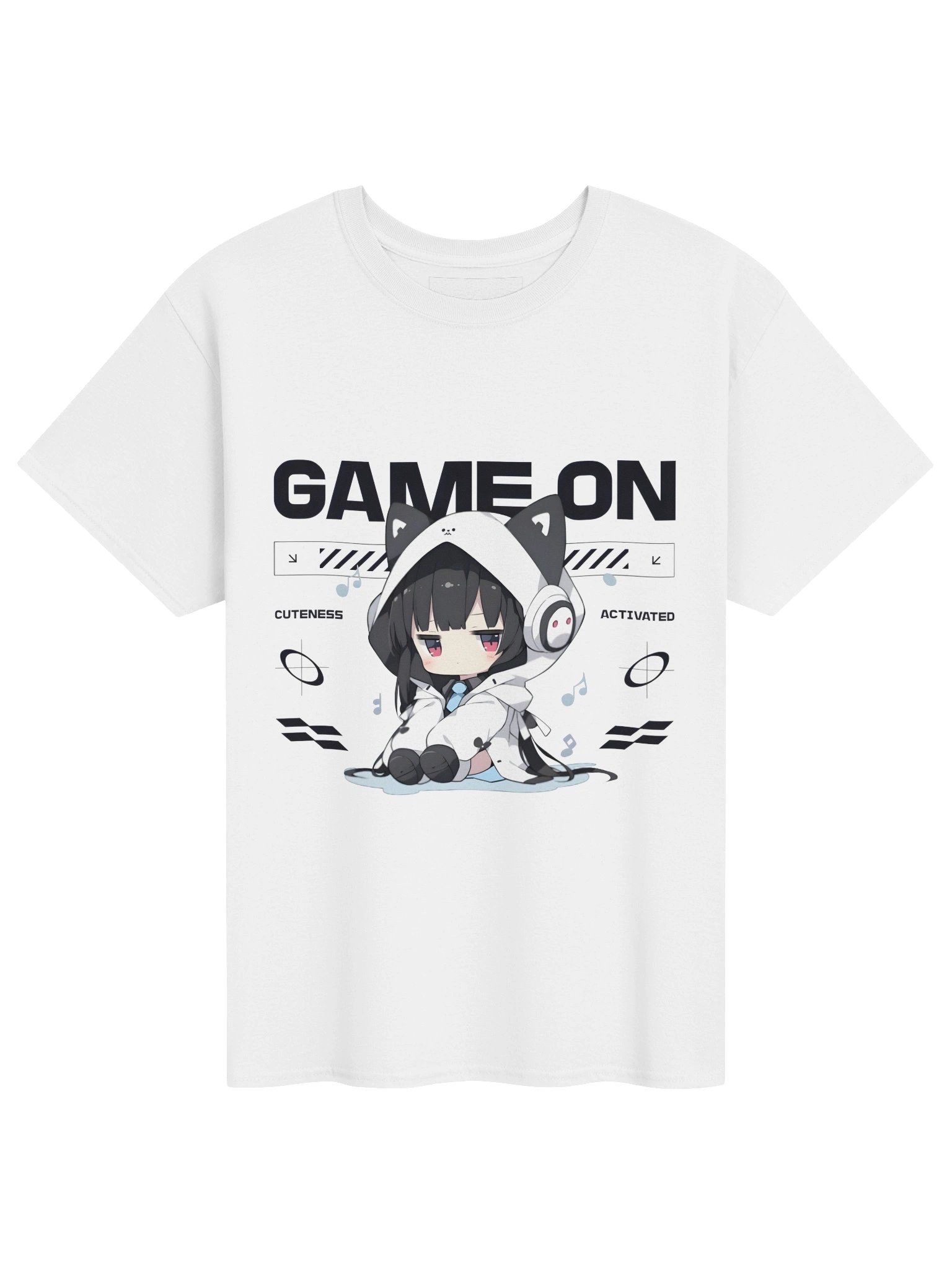 "Game On – Cuteness Activated" T-Shirt – White Oversized ANIME Graphic Tee product image (1)