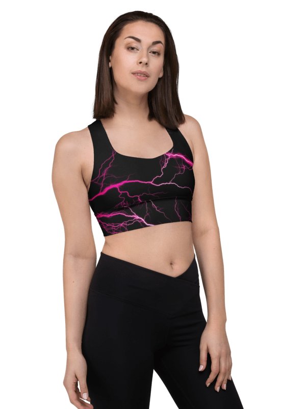 Neon Pink Lightning Longline Sports Bra product image (1)