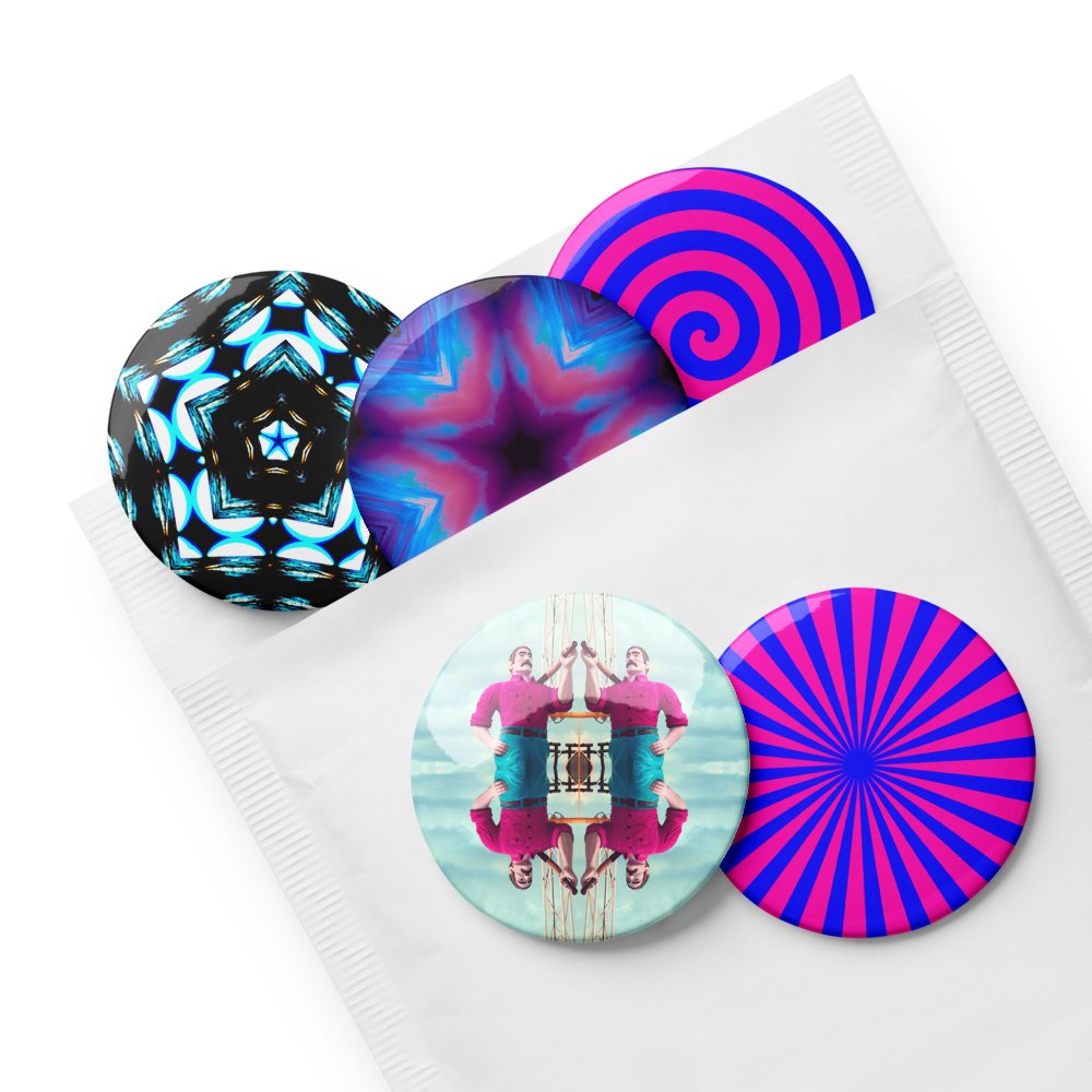 Strange Seashore Stars Spirals Set of 5 Pins, Cotton Candy Color Pink Blue Beach Pin Buttons product image (6)