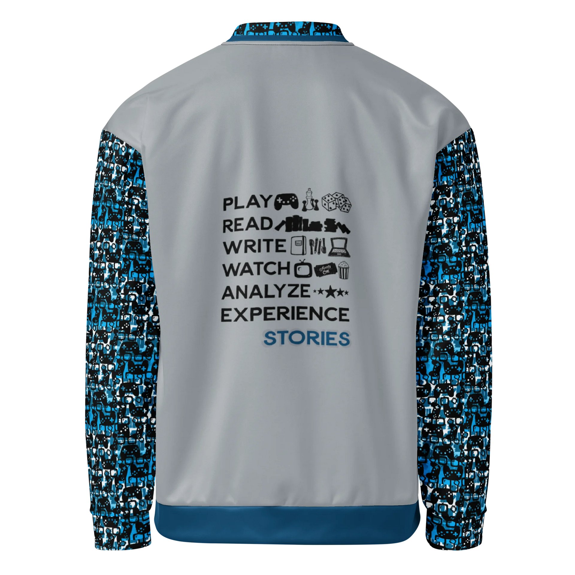 Experience Stories Unisex Bomber Jacket (Blue, Gray, and Black) product image (3)