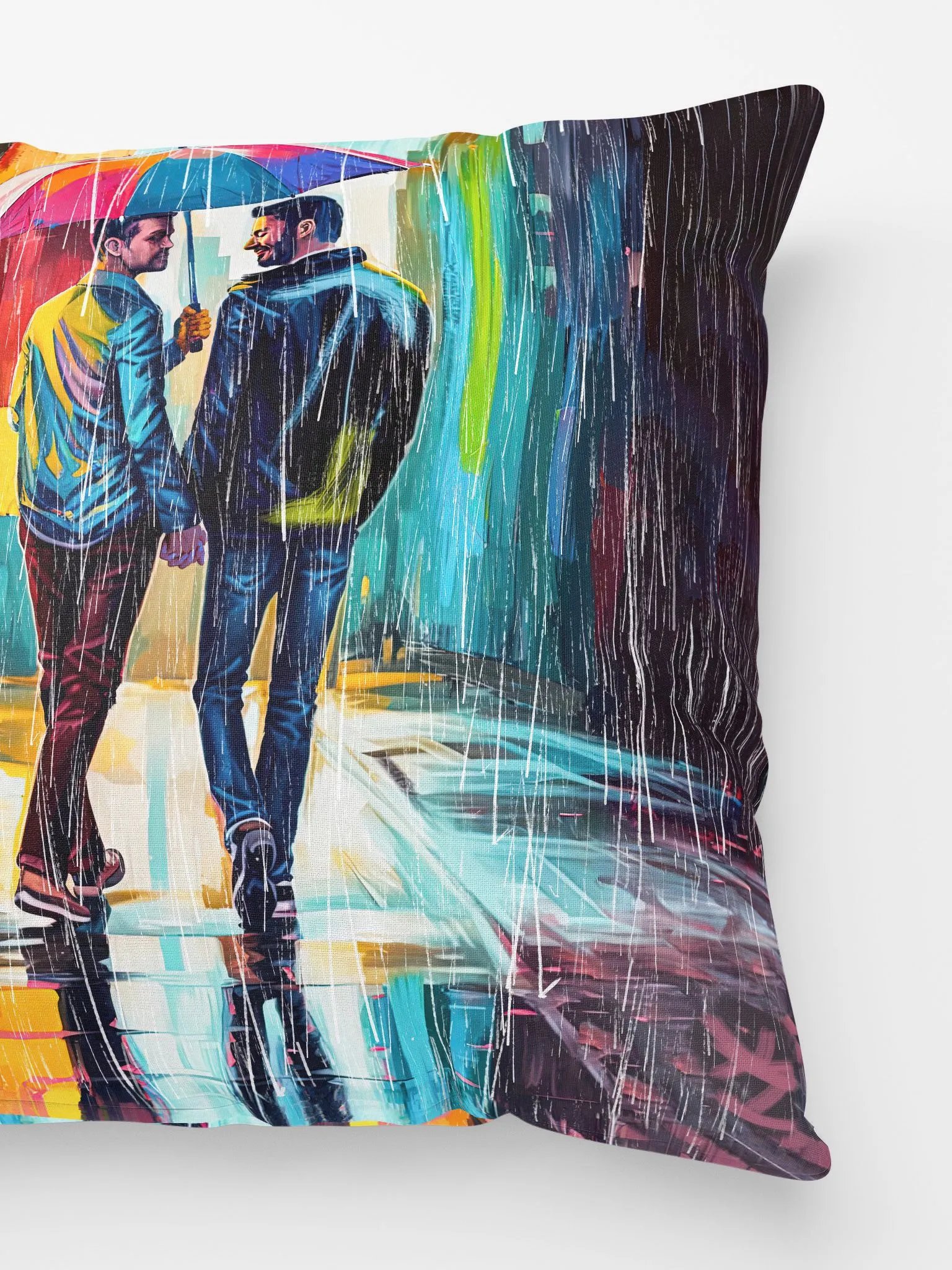 Gay Couple In The Rain – Colorful Two Hearts Throw Pillow product image (3)