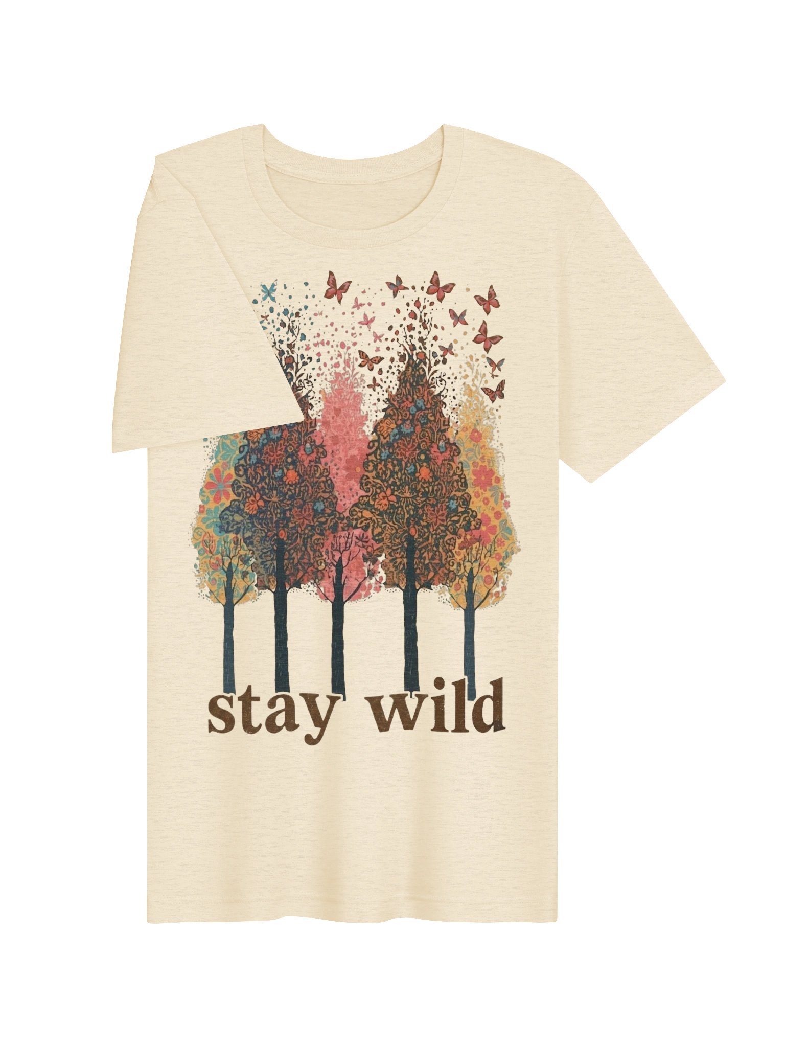 Stay Wild Boho Nature Lover Tee, Floral Butterfly Graphic Shirt product image (4)