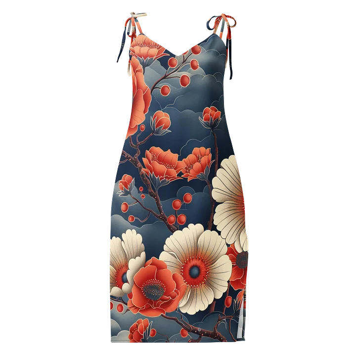 Japanese Chrysanthemum Midi Slip Dress | Vintage Kiku Chiffon Summer Dress product image (1)