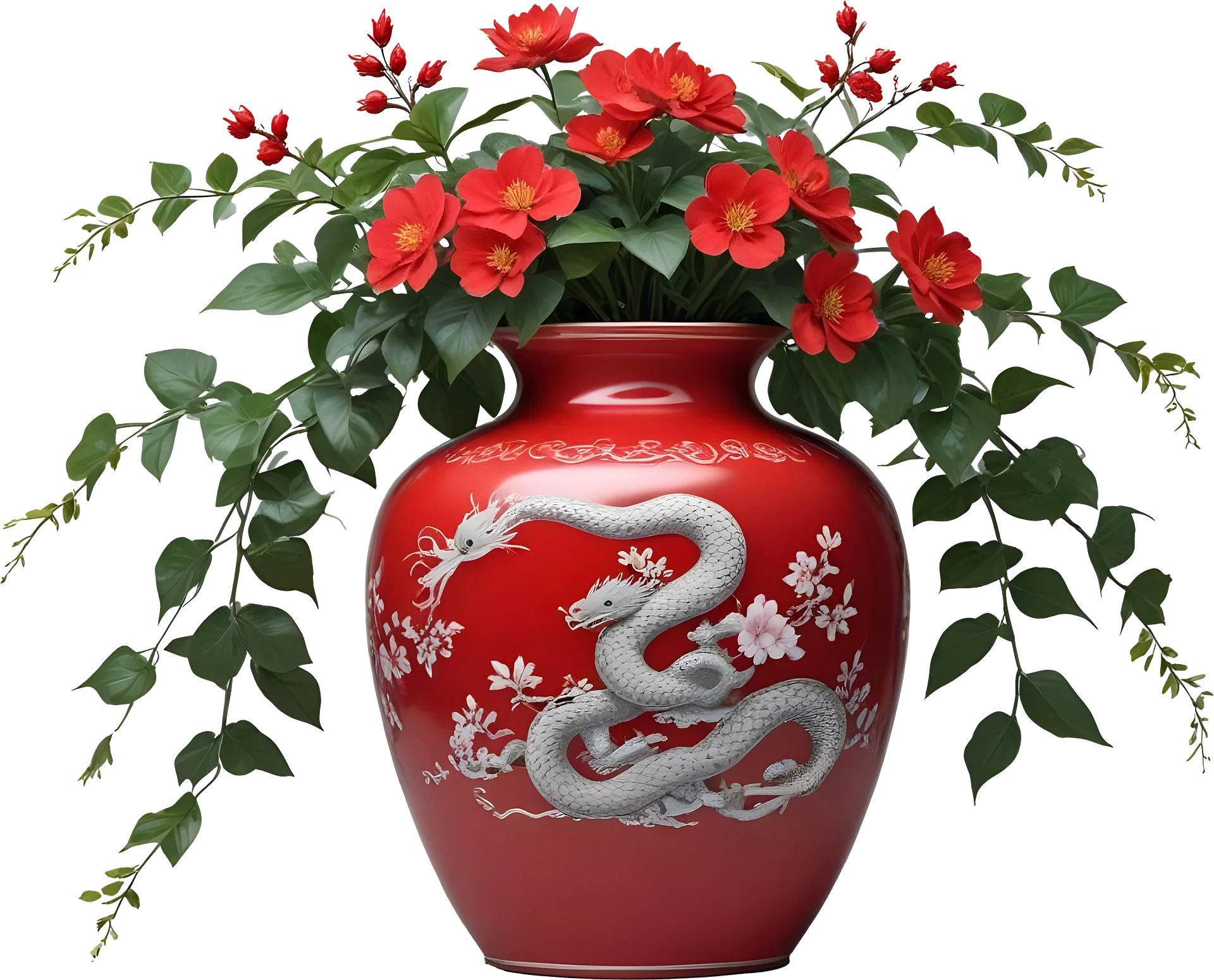 Red Porcelain Vase – Year of the Serpent with Silver Dragon Motif PNG product image (1)