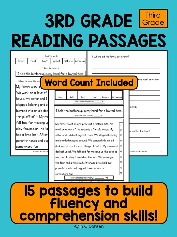 Third Grade Reading Passages to Build Fluency and Comprehension Skills product image (1)