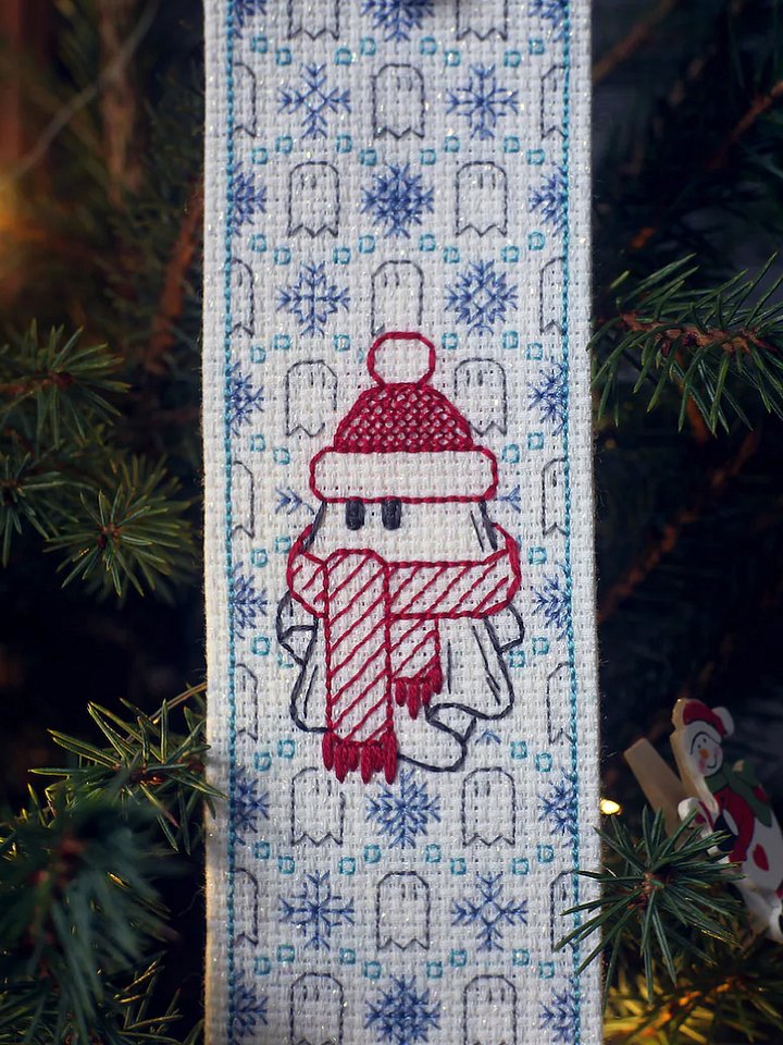 Holiday Spirit Bookmark • Blackwork Cross Stitch Pattern • PDF Digital Download product image (2)