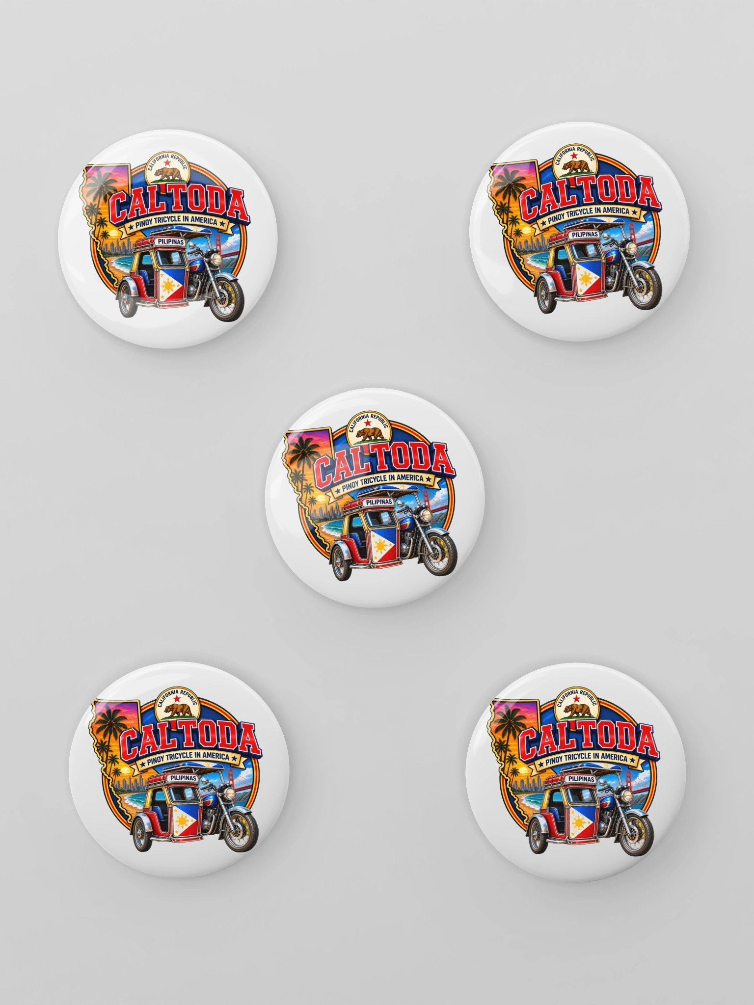 CAL TODA BUTTONS (COST $8.25 AND $9.25 - JANET at Party Over Here can manufacture 12x for $5.50 size 2.25") product image (1)