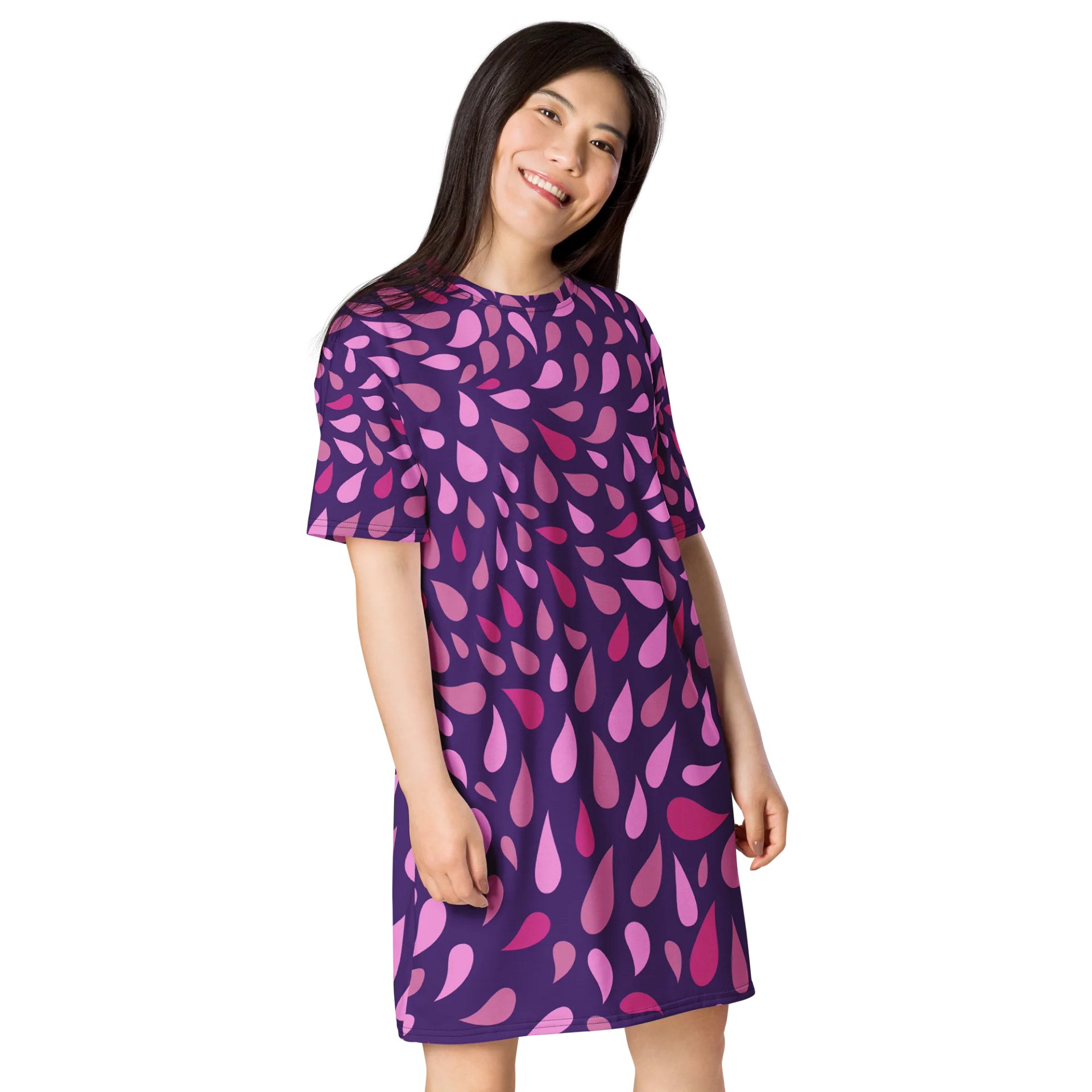 Oversized Deep Purple T-Shirt Dress with Gradient Teardrop Pattern product image (4)