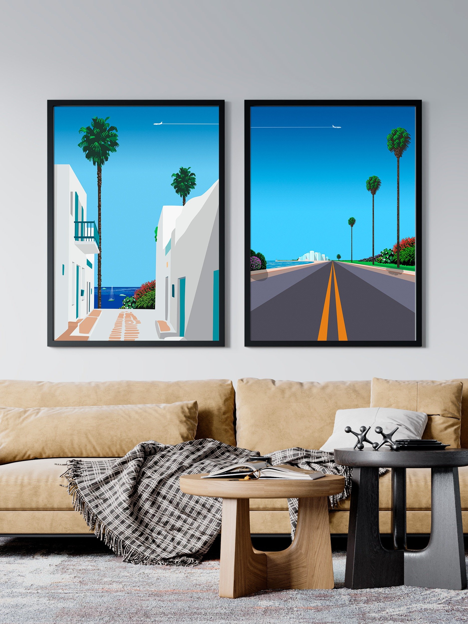 Santorini, Greece — City Pop art, retrowave/vaporwave poster, 80s, aesthetic poster, Hiroshi Nagai inspired art, minimalist poster product image (2)