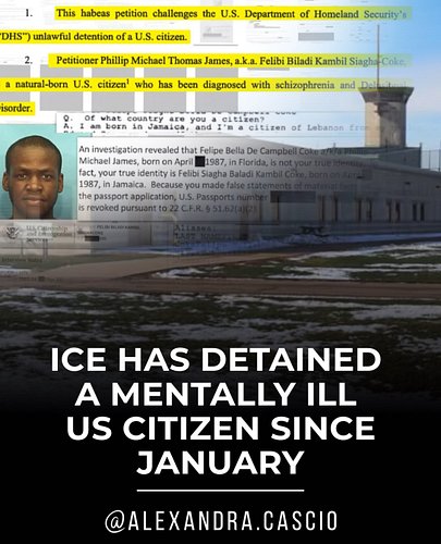 ICE has wrongfully detained Phillip James, a 39-year-old man with symptoms of paranoid schizophrenia, for nearly a year at th...