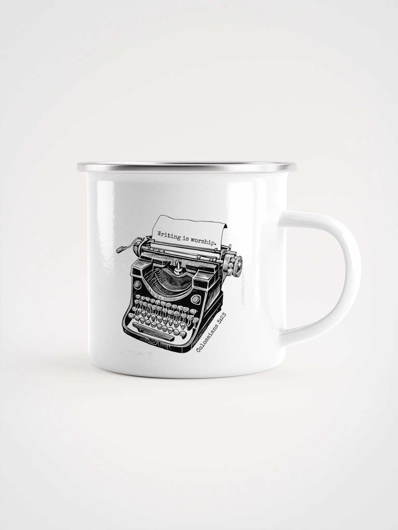 "Writing is worship" campfire mug product image (2)