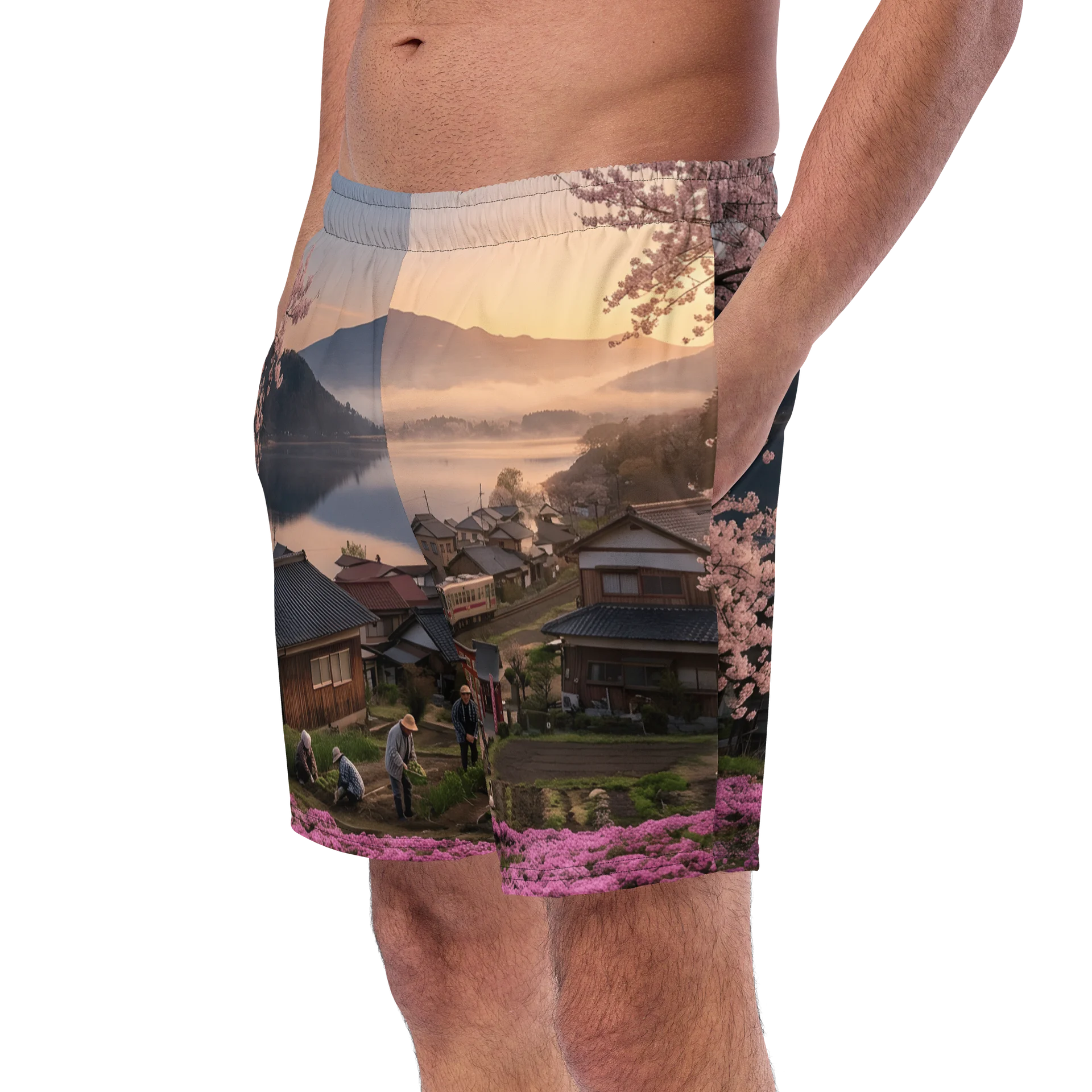 Mount Fuji Village Pink Moss Swim Trunks product image (2)