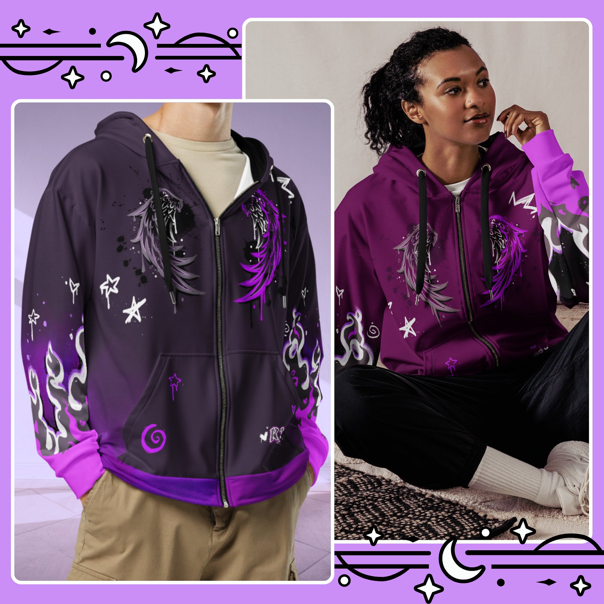 RISE Collection: Subtle Asexual Pride Phoenix Zip Hoodie - GRAY product image (2)