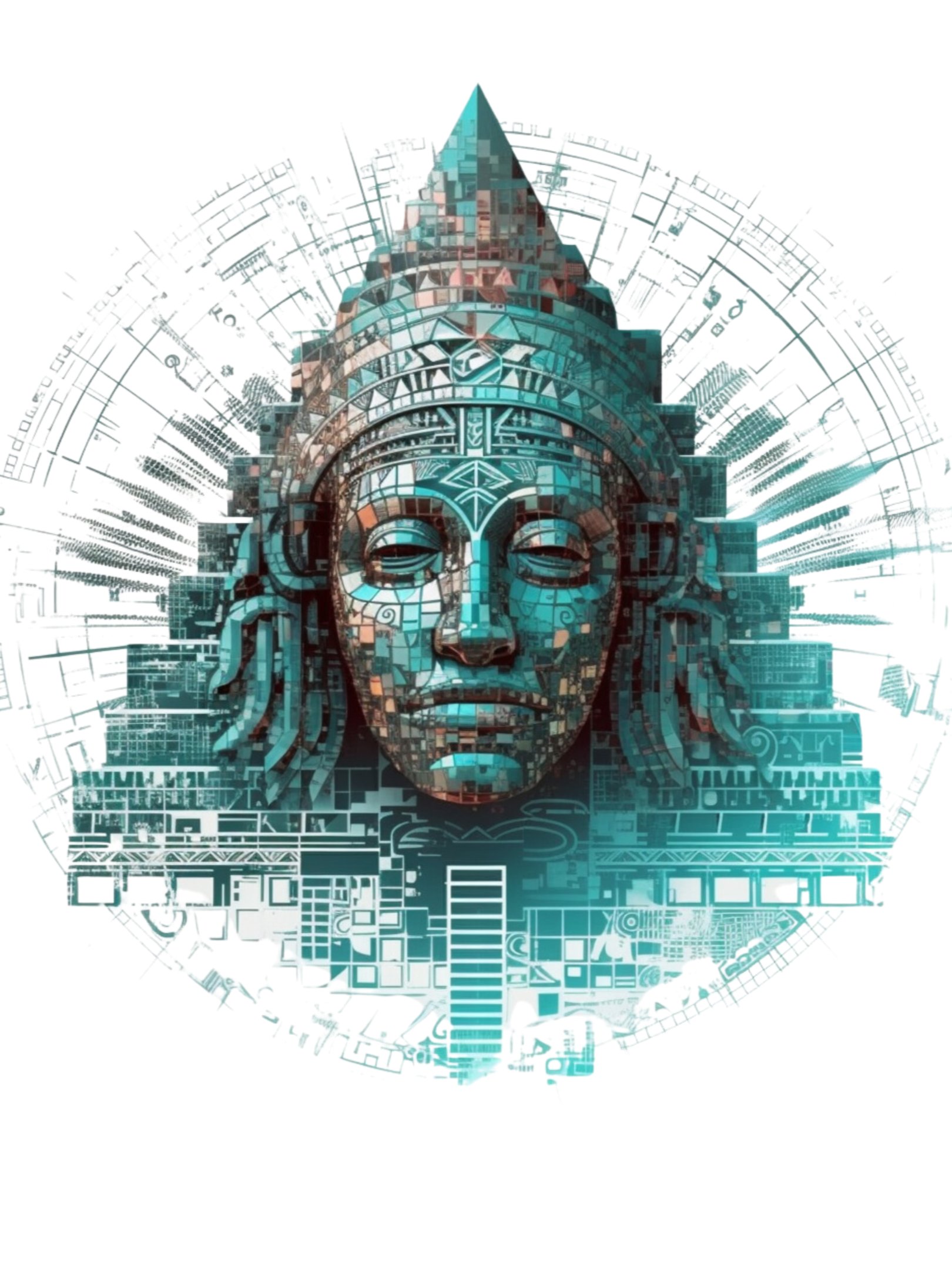 🪶 Digital Temple – Futuristic Mayan Mask - Unisex Softstyle Gildan T-Shirt product image (2)