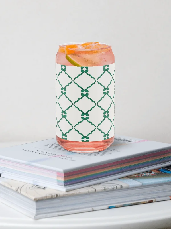 Bows and Ribbon Pattern in White and Green Glass Tumbler product image (1)