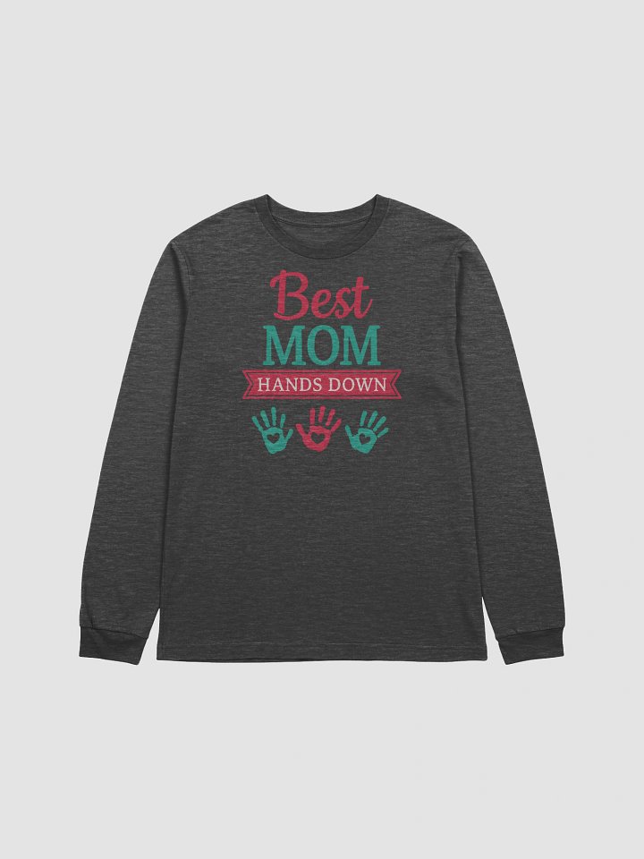 Best Mom Hands Down Long Sleeve Tee – Colorful Handprint Design for Mother’s Day product image (1)