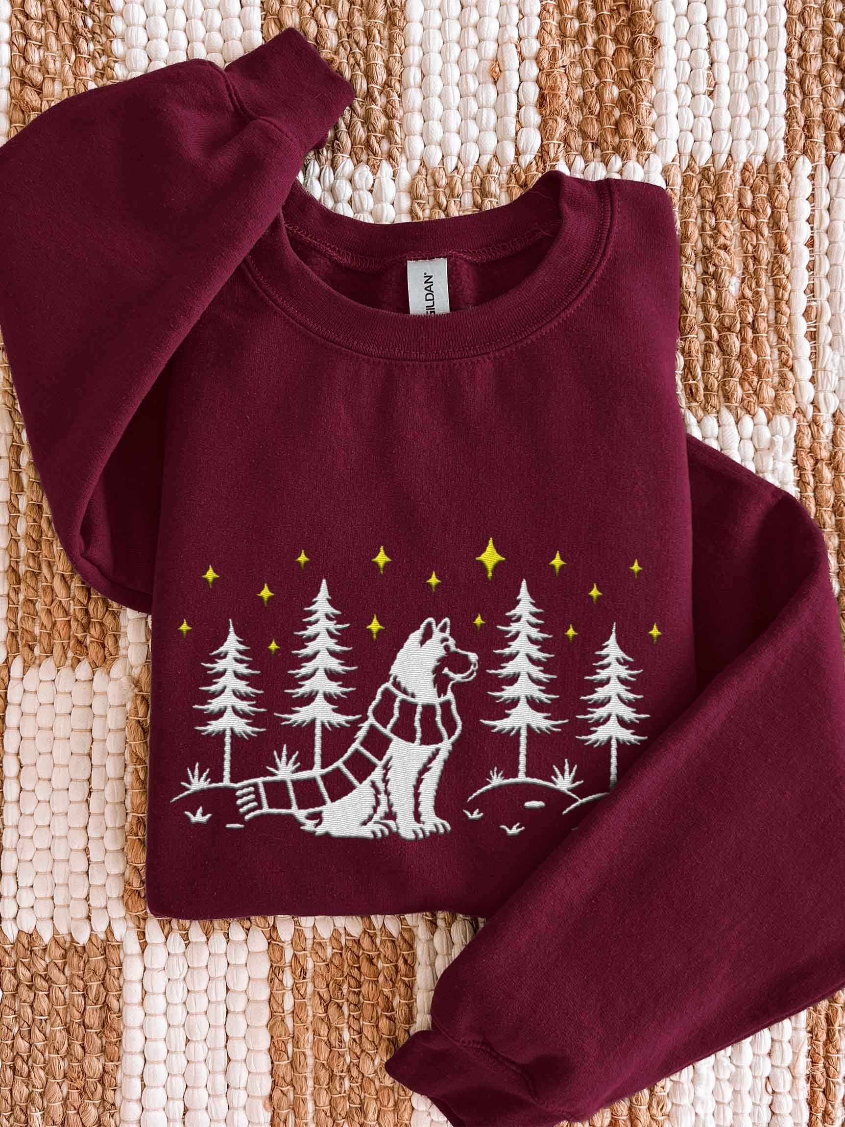 American Akita Winter/Christmas Line Art Design Embroidered Sweatshirt product image (1)