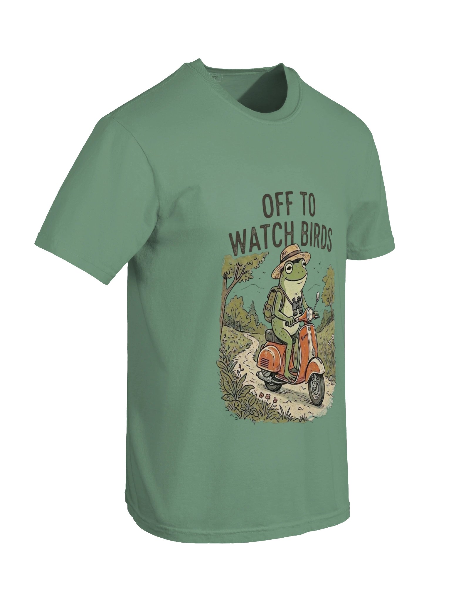 Vintage Frog Riding Scooter – Birdwatching T-Shirt product image (3)