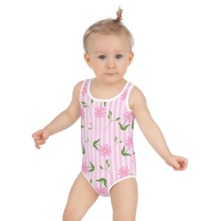 Girls Floral and Pink Strip One Piece Swim Suit product image (2)