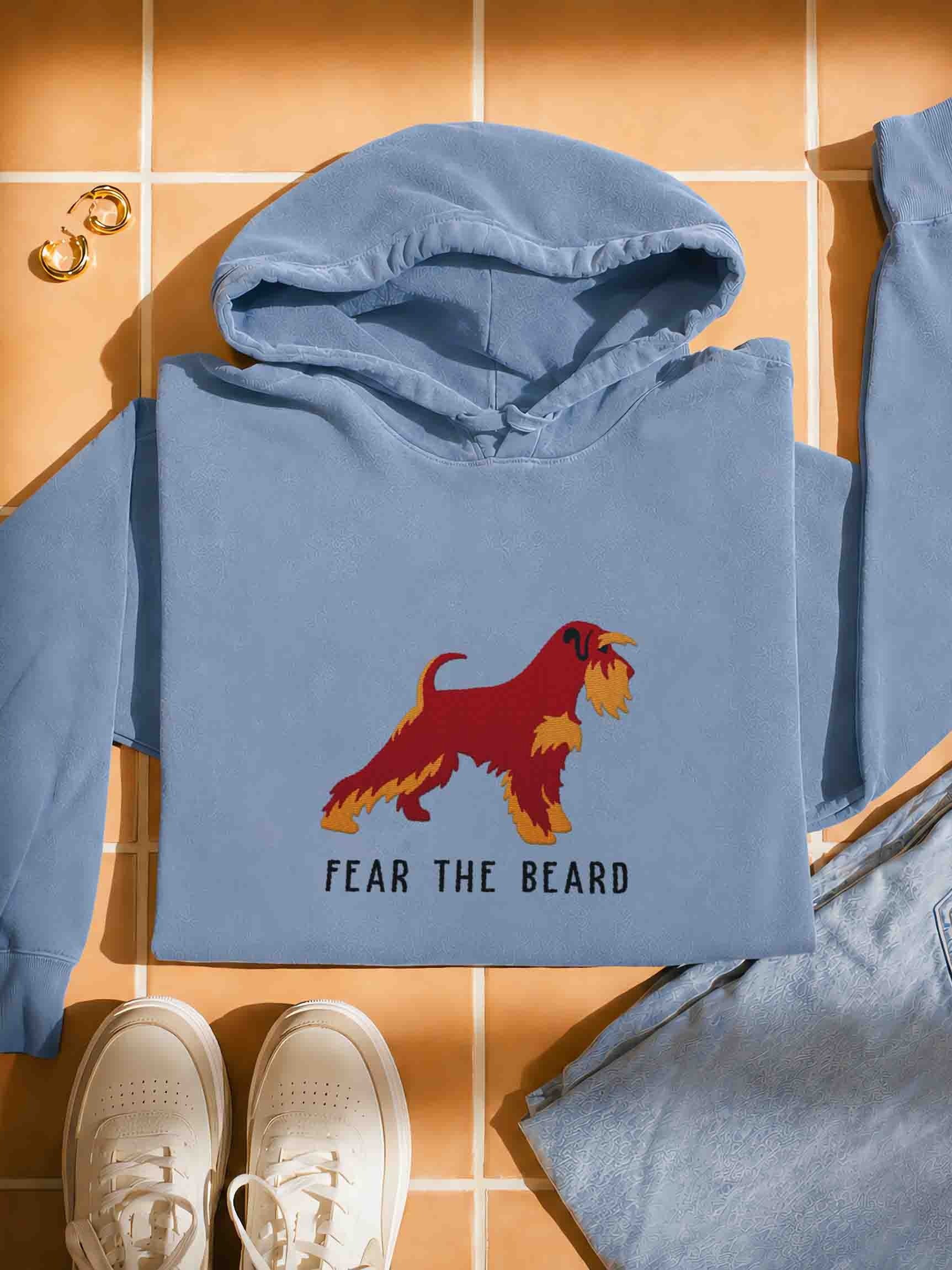 Fear the Beard Premium Hoodie (Embroidered) of a Miniature Schnauzer(Liver & Tan) product image (1)