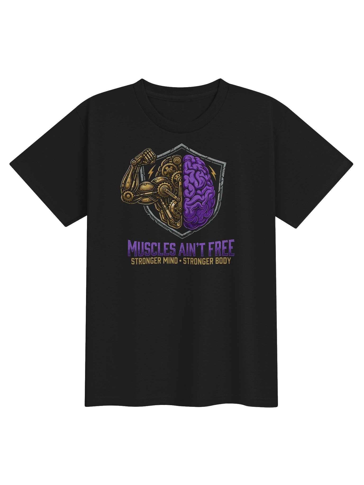 Product Title: The "Muscles Ain't Free" Youth Cyber-Brain & Bicep Heavyweight Tee product image (8)