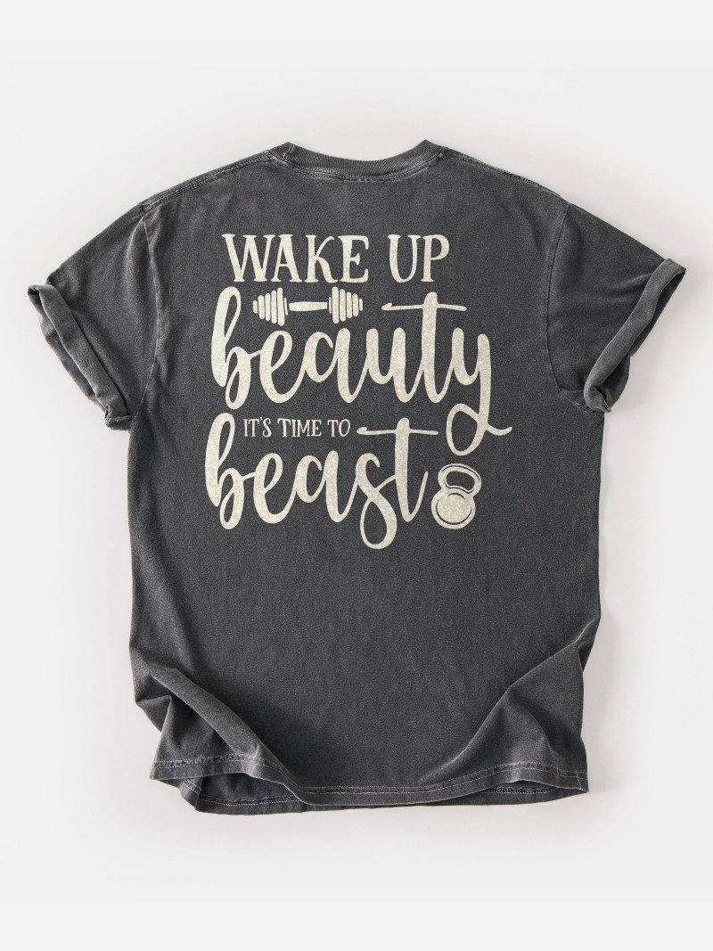 Wake Up Beauty, It's Time to Beast Oversized Gym Tee | Motivational Gym Shirt product image (1)