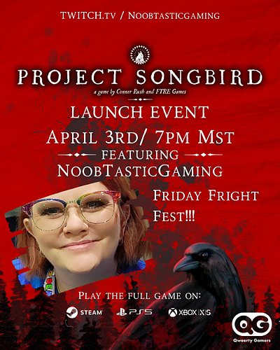 I am super excited to be able to showcase Project Songbird for @fyre_games thanks to @qweertygamers on Friday April 3rd at 7p...