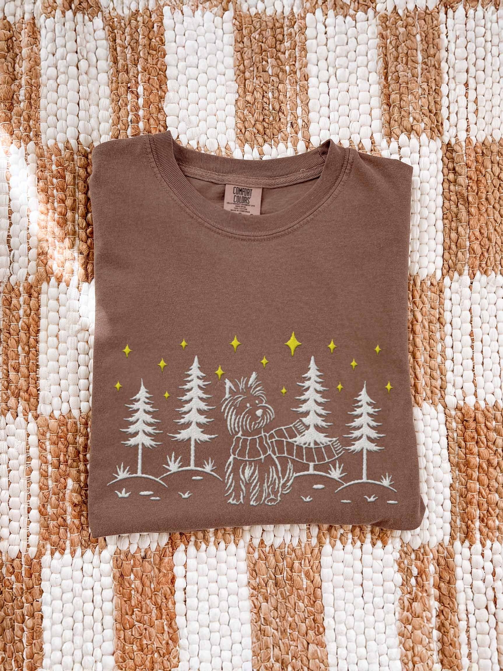 West Highland White Terrier Winter/Christmas Line Art Design Embroidered T-Shirt product image (1)