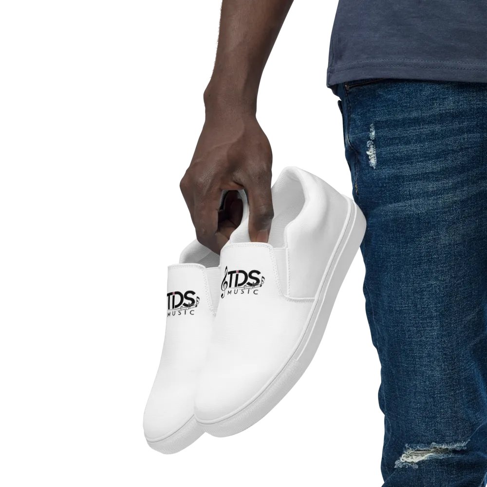Exclusive TDS Music Design Men's White Canvas Slip-On Shoes - Handmade for Comfort and Style product image (3)