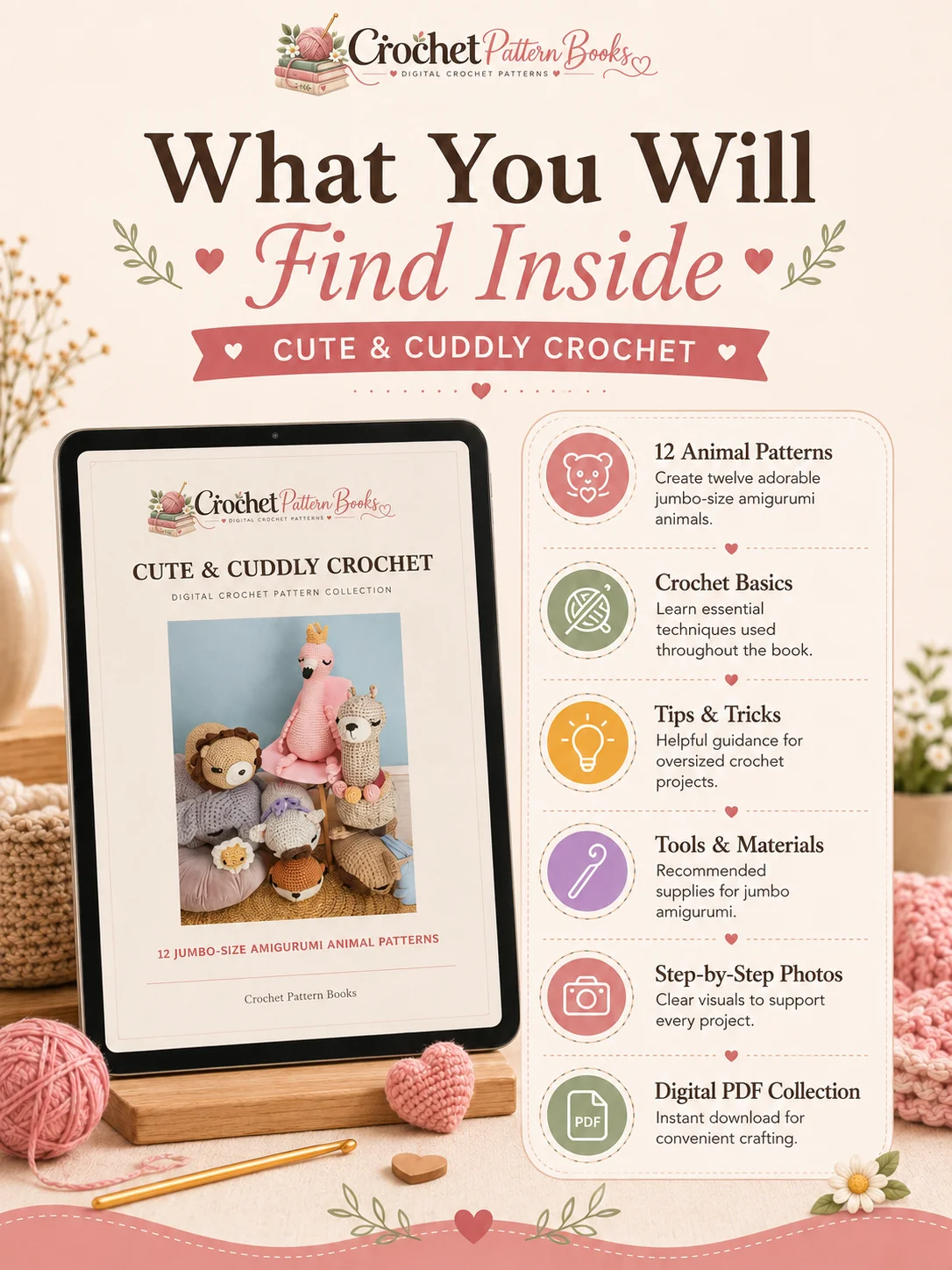 Cute & Cuddly Crochet 12 Jumbo Amigurumi Animal Crochet Patterns PDF Ebook product image (2)