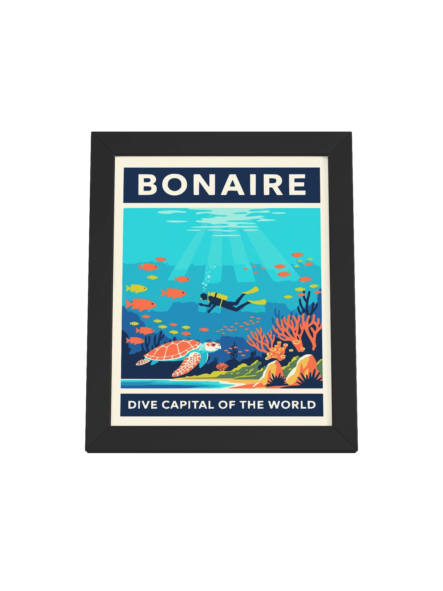 Bonaire Dive Capital of the World Wall Art – Tropical Ocean Scuba Print, Coral Reef & Sea Turtle Travel Poster product image (1)