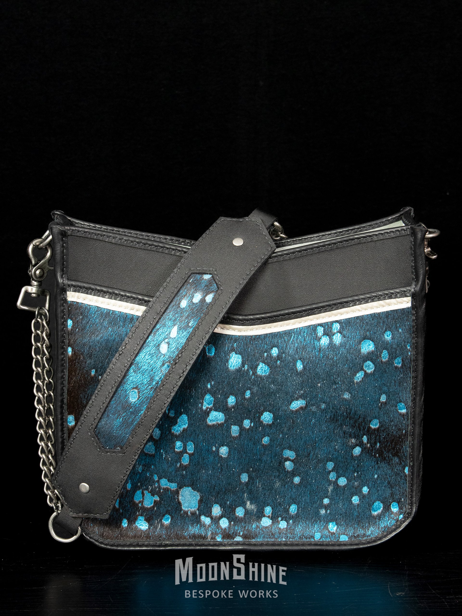Blue Metallic Acid Wash Hair-On Hide Shoulder Bag product image (1)
