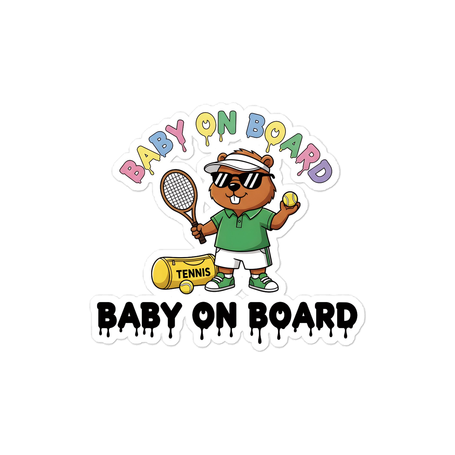 Funny Bever Tennis Baby on Board Sticker - 5x5 Weatherproof Vinyl Car Decal - Premium Bever Tennis Court Accessory product image (1)