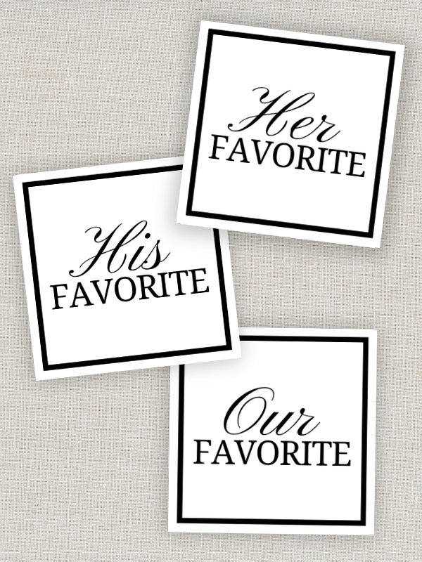 His, Her & Our Favorite Square Tags or Sticker Printables for DIY Wedding Favors or Treat Bags product image (1)