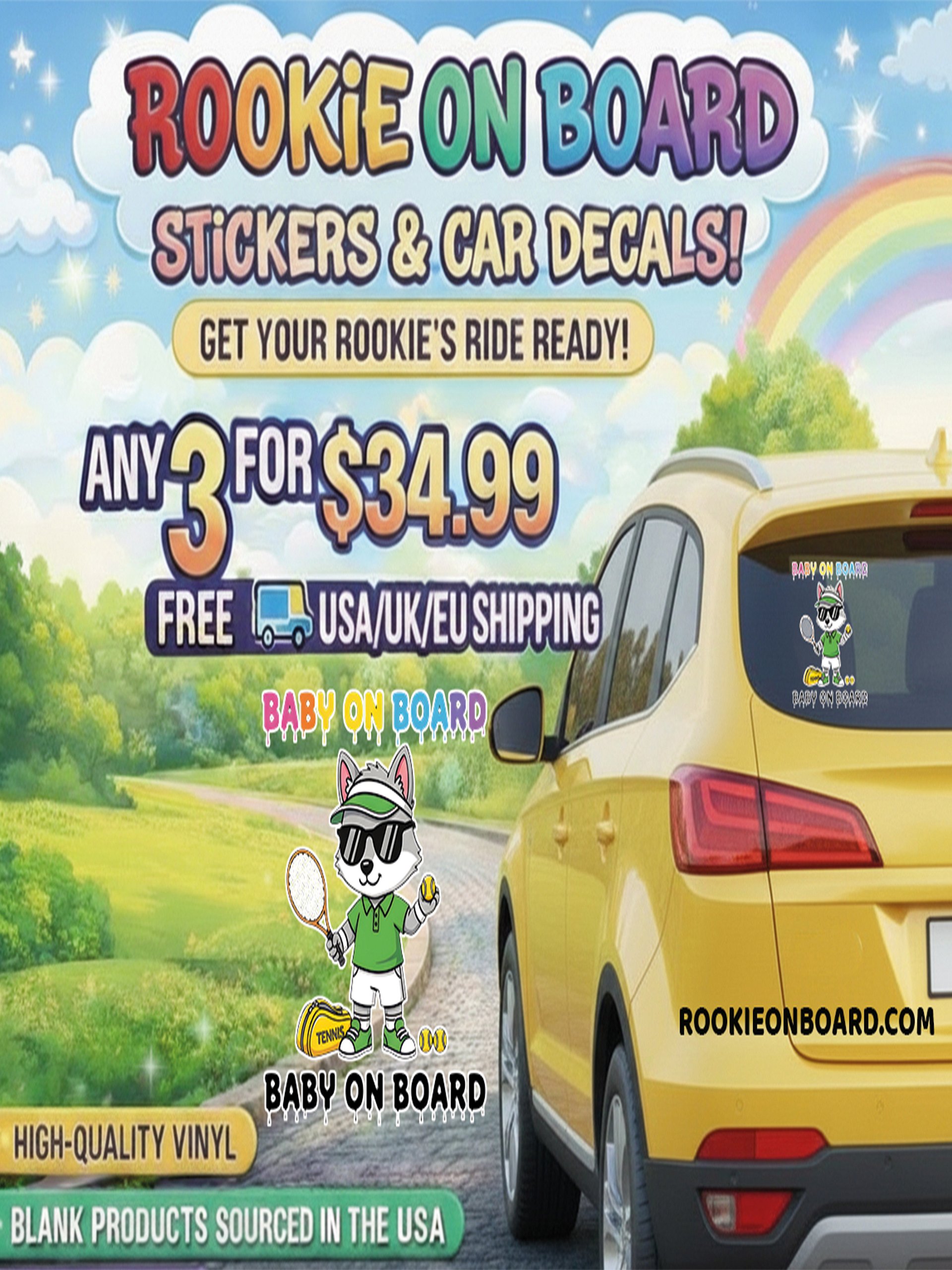 Funny Wolf Tennis Baby on Board Sticker - 5x5 Weatherproof Vinyl Car Decal - Premium Wolf Tennis Court Accessory product image (2)