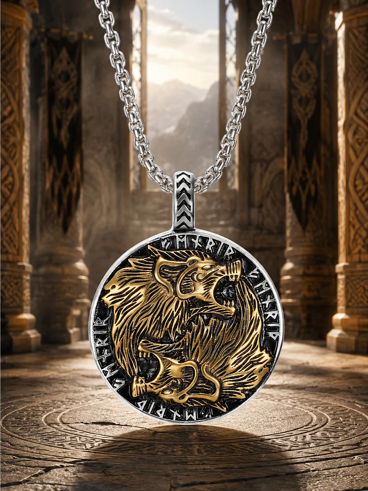 The Armored Kingdom Fenrir Golden Wolf pendant Necklace-Viking Amulet-Nordic Mythology product image (1)