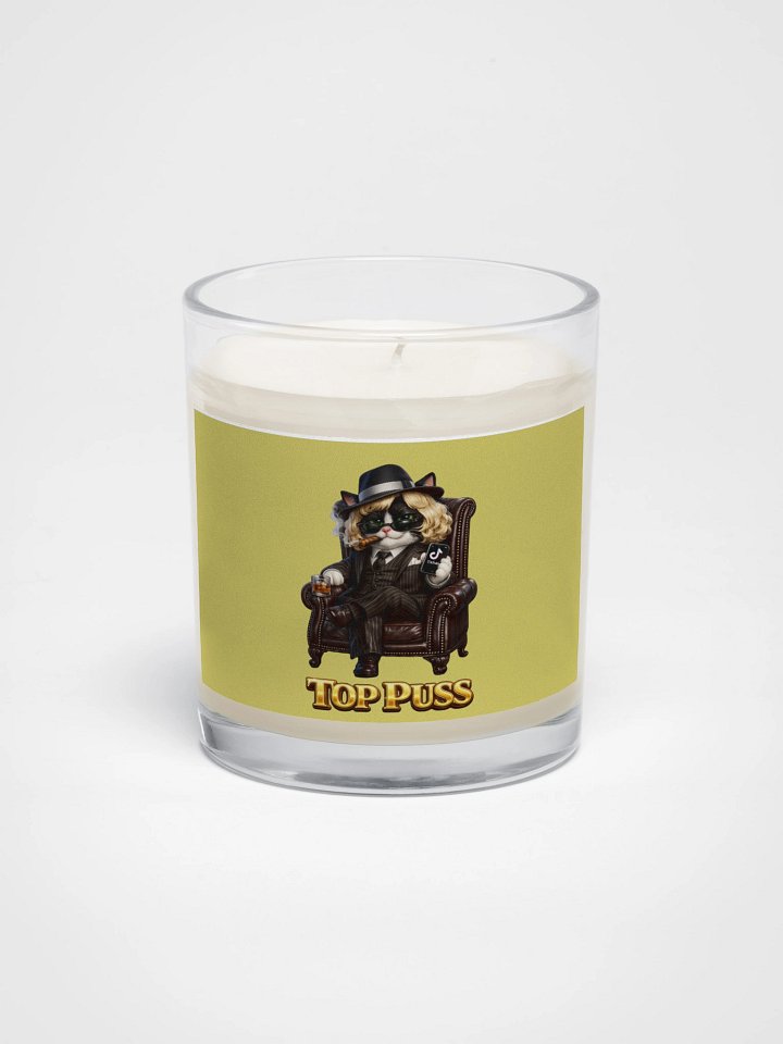 ''Top Puss'' Soy Wax Candle In A Clear Glass Jar product image (1)