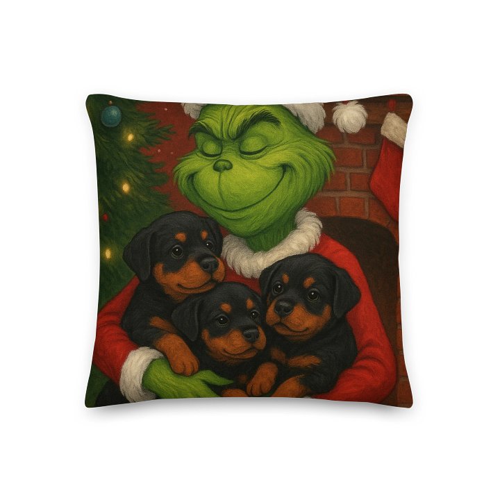 Grinch & Rottweiler puppies Festive All-Over Print Premium Pillow product image (3)
