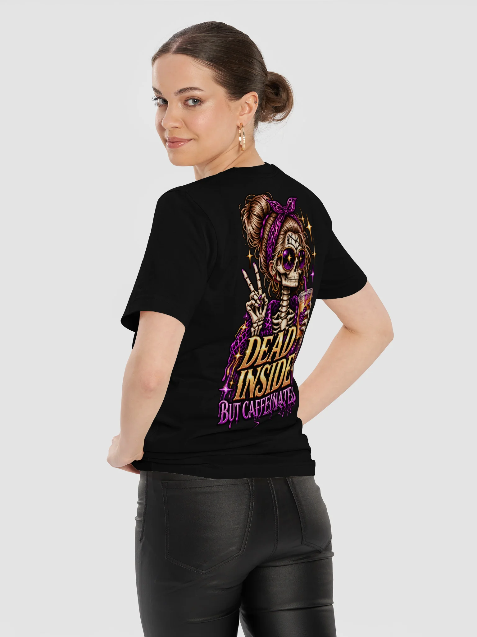 Dead Inside But Caffeinated — Halloween Skeleton Graphic Tee product image (24)