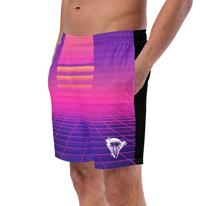 SUNSET SYNTHWAVE GRID SURFBOARD SHORT SWIM TRUNKS product image (2)