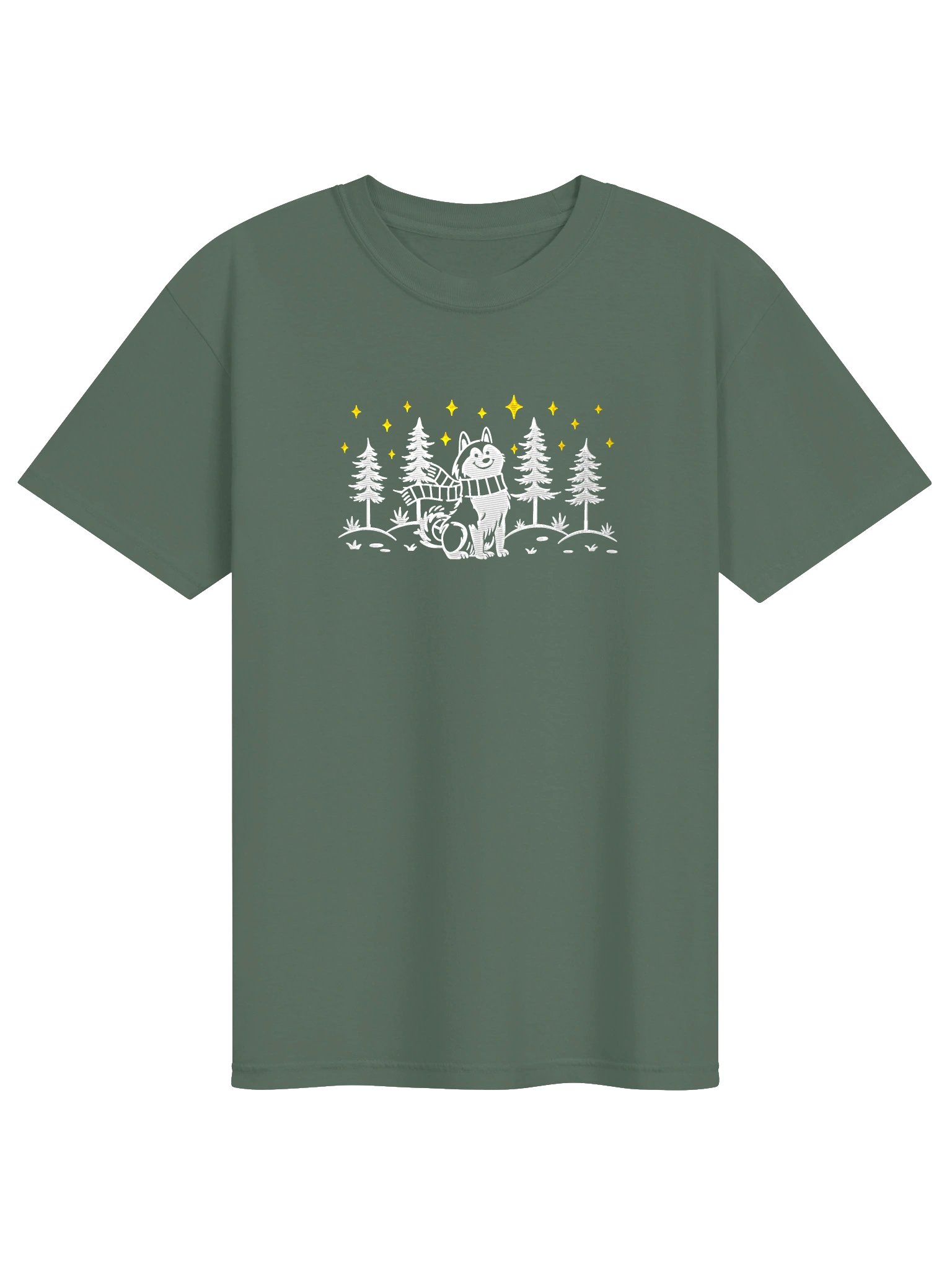 Siberian Husky Winter/Christmas Line Art Design Embroidered T-Shirt product image (9)