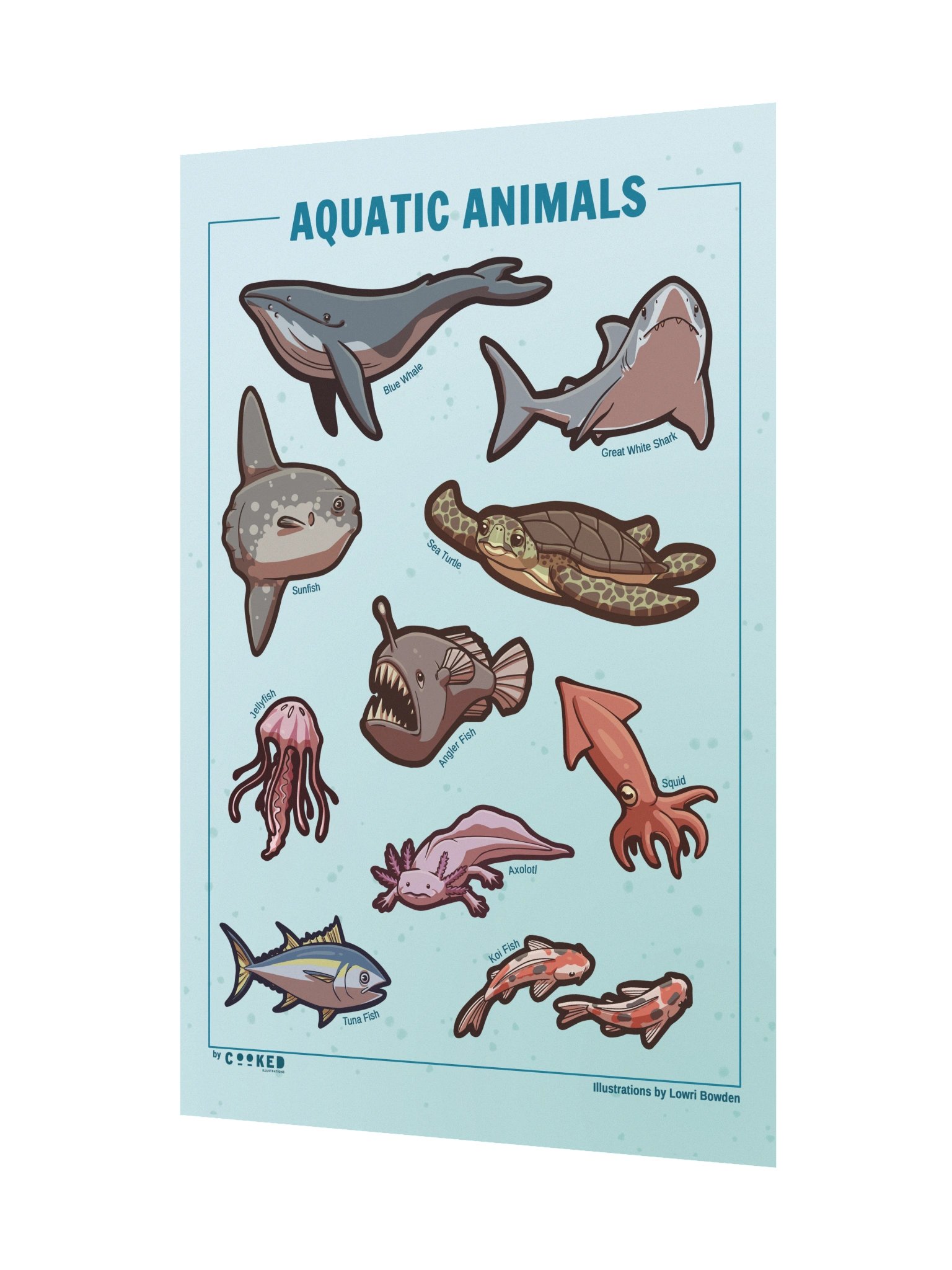 Aquatic Animals Poster - 10 Illustrated Water-dwelling Animals - Original Illustrated Poster product image (2)