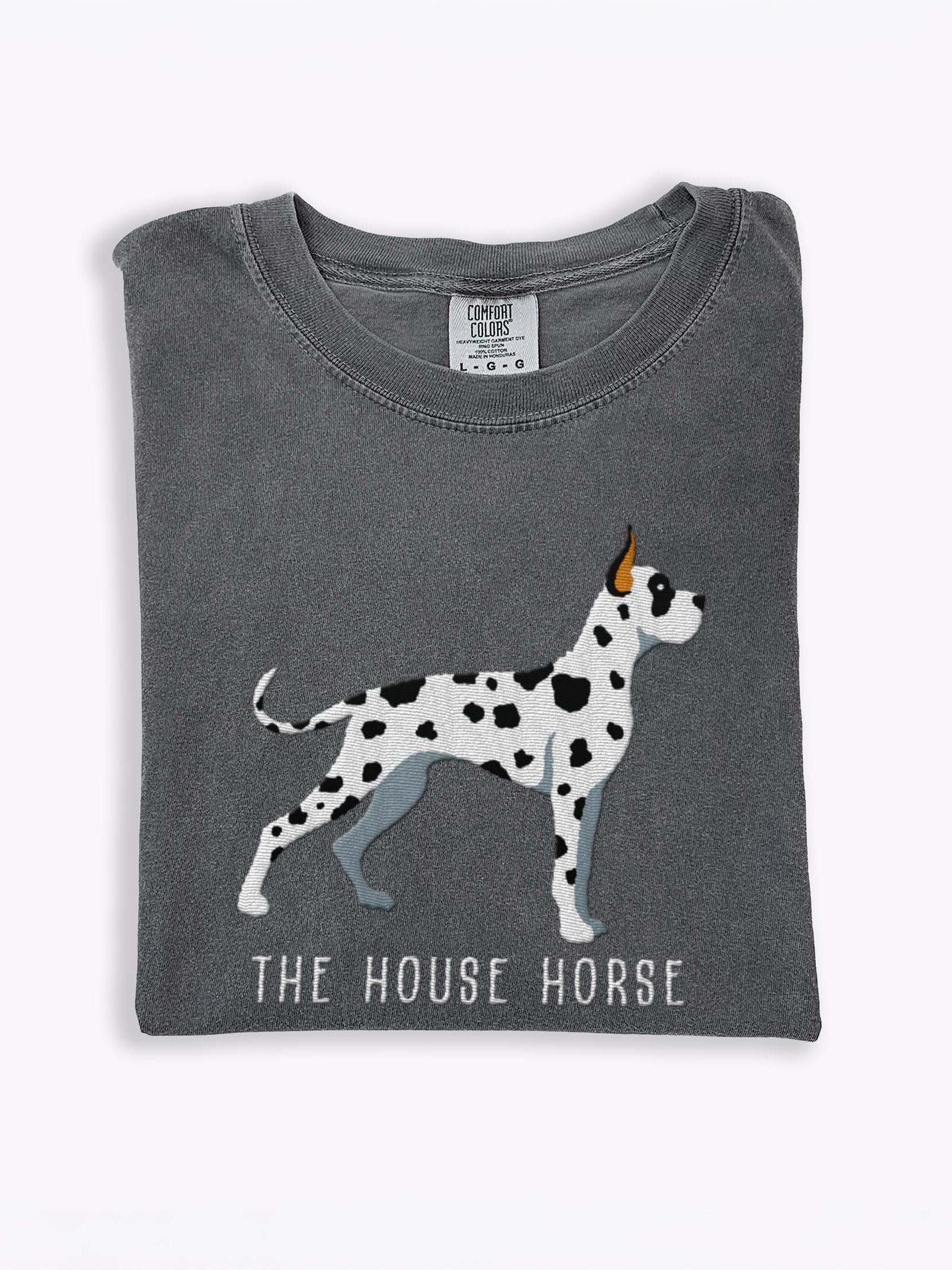 The House Horse T-Shirt(Embroidered) of a Great Dane(Harlequin, Cropped Ears) product image (1)