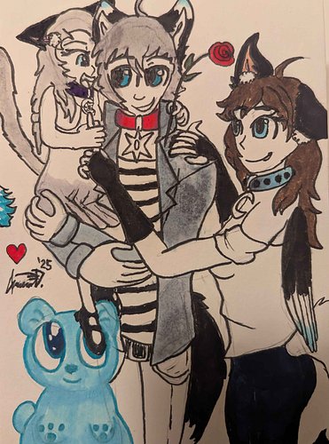 Valentine's Day fanart from 1 year ago of @the.f0x 's OCs which I forgot to post here! Whoops! 

#skeri #sketch #kari #kip #c...
