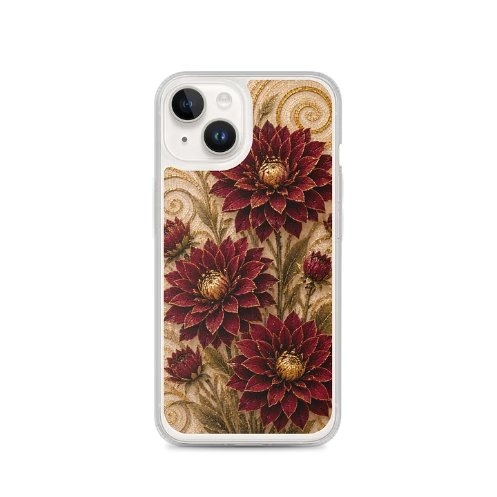 Wine Red And Metallic Gold Wild Dahlia Mosaic Premium Soft Silicone iPhone Case - MagSafe Compatible product image (4)