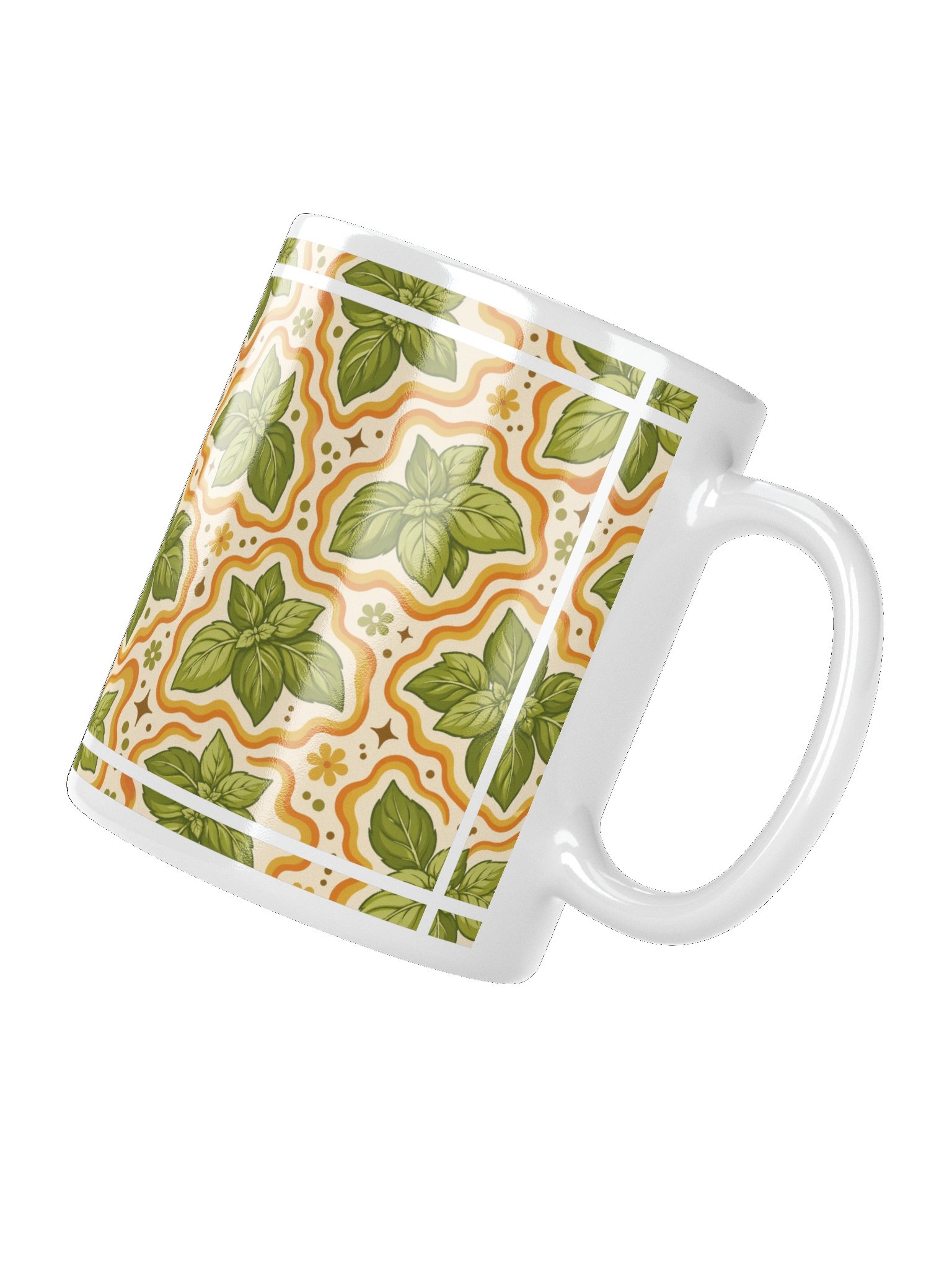 Retro Basil Leaf Pattern Ceramic Mug product image (4)