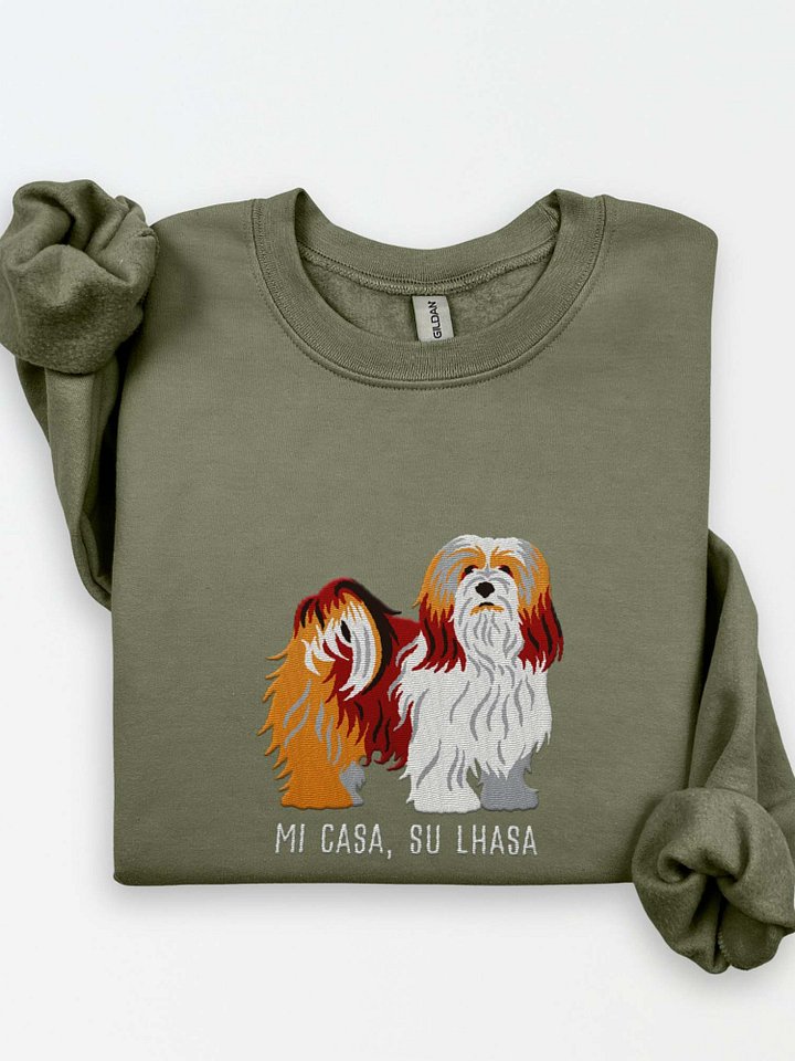 Mi Casa, Su Lhasa Sweatshirt (Embroidered) of a Lhasa Apso(Brown) product image (1)