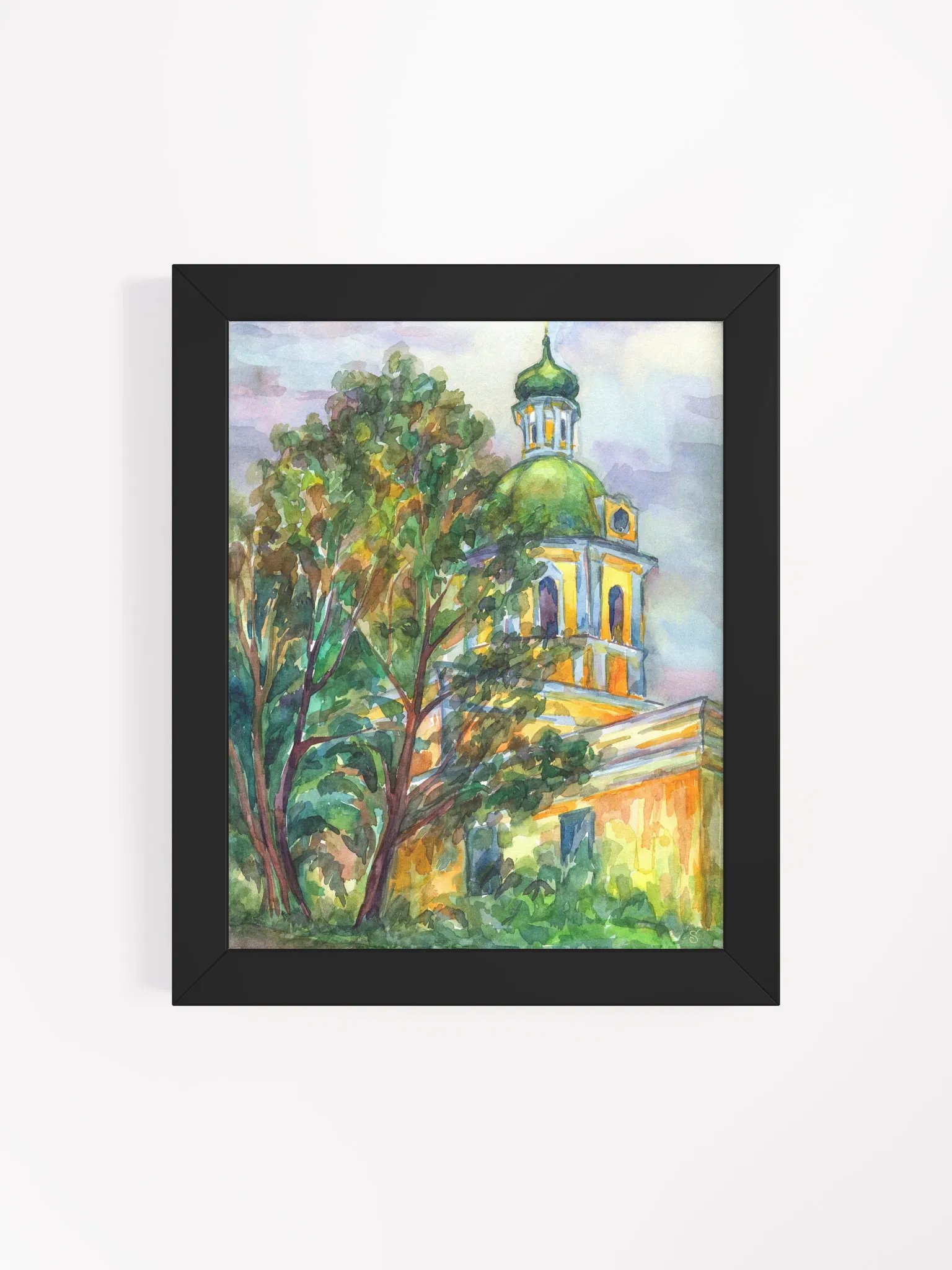 Lively Green Dome Watercolor Art Print - Historical Architecture product image (11)